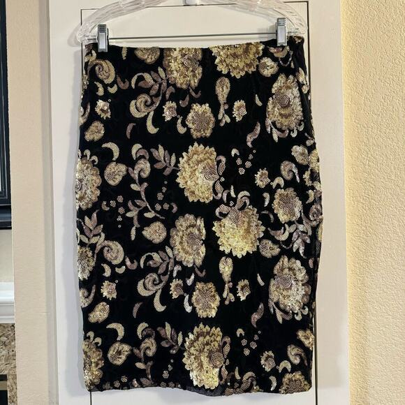 Garnet Hill Embellished Embroidered Black Gold Knit Sequined Tank Top &Skirt Set - Picture 9 of 11